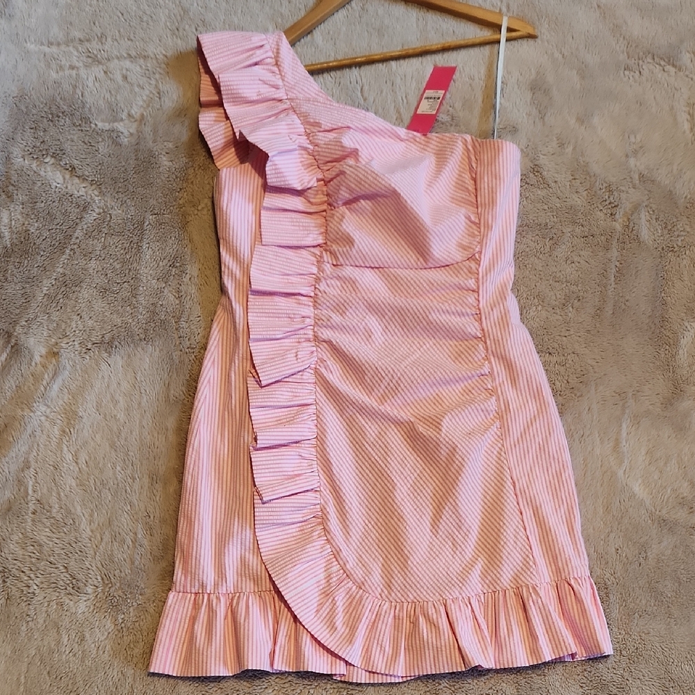 NWT Lilly Pulitzer Tiffani Dress Ruffled Mini Pink & White Y2K Inspired Feminine